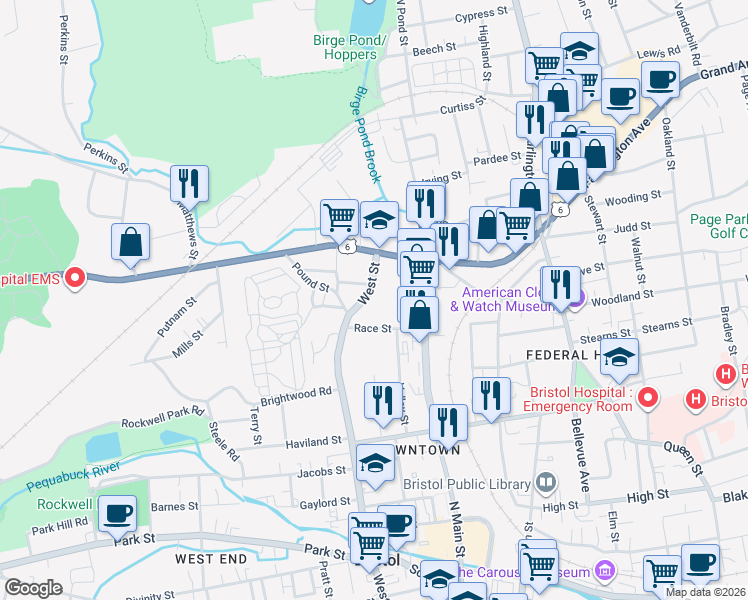 map of restaurants, bars, coffee shops, grocery stores, and more near 489 West Street in Bristol