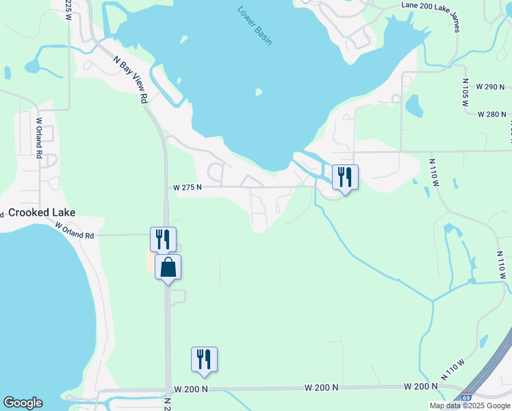 map of restaurants, bars, coffee shops, grocery stores, and more near 20 Ln 273A Lake James in Angola