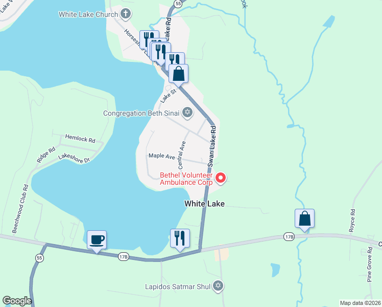 map of restaurants, bars, coffee shops, grocery stores, and more near 22 Central Avenue in Monticello