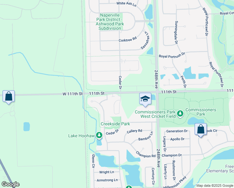 map of restaurants, bars, coffee shops, grocery stores, and more near 25035 111th Street in Naperville