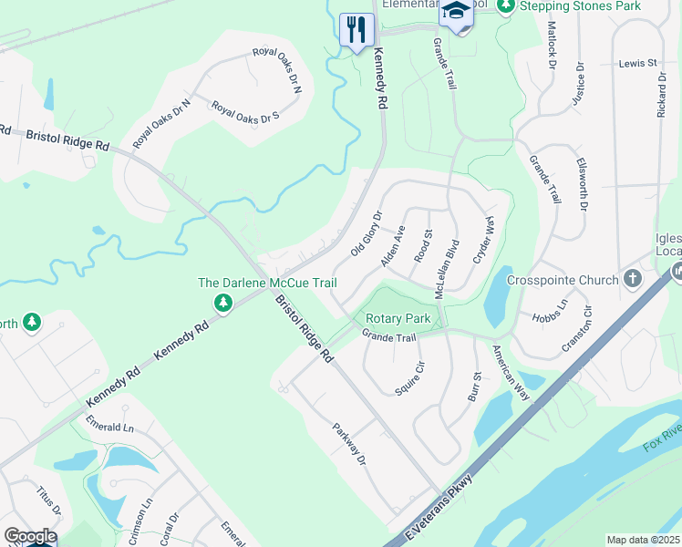 map of restaurants, bars, coffee shops, grocery stores, and more near 2844 Old Glory Drive in Yorkville