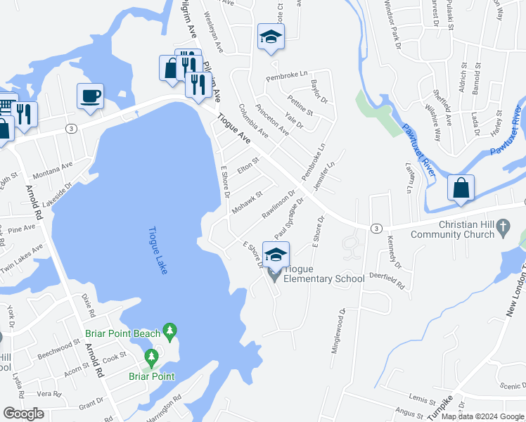 map of restaurants, bars, coffee shops, grocery stores, and more near 51 Rawlinson Drive in Coventry