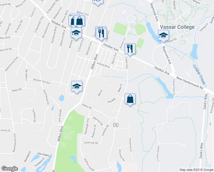map of restaurants, bars, coffee shops, grocery stores, and more near 3601 Deer Path in Poughkeepsie