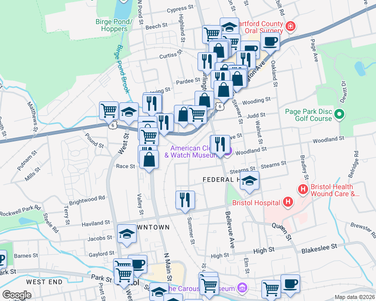 map of restaurants, bars, coffee shops, grocery stores, and more near 269 Summer Street in Bristol