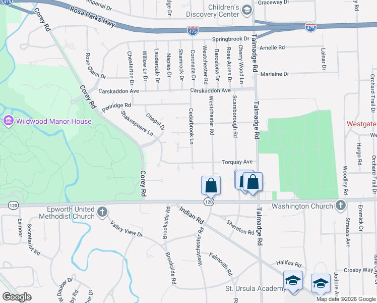 map of restaurants, bars, coffee shops, grocery stores, and more near 4533 Granville Court in Toledo