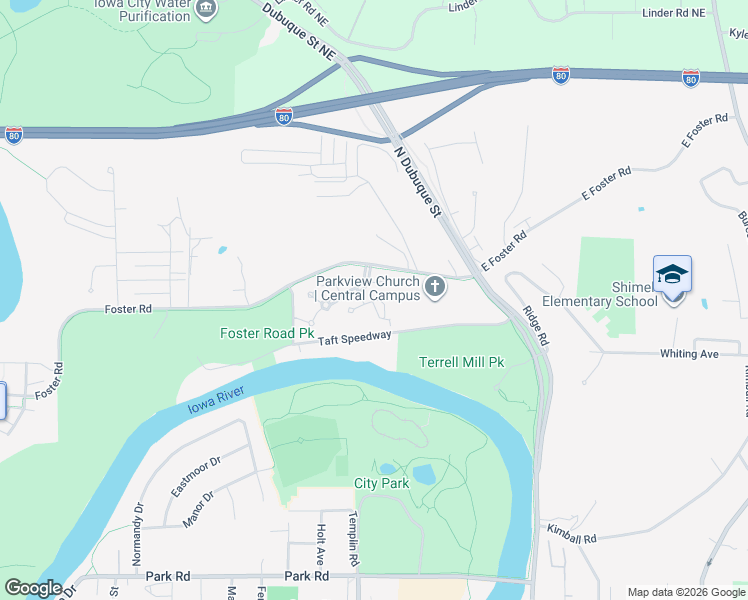 map of restaurants, bars, coffee shops, grocery stores, and more near 32 Camborne Circle in Iowa City