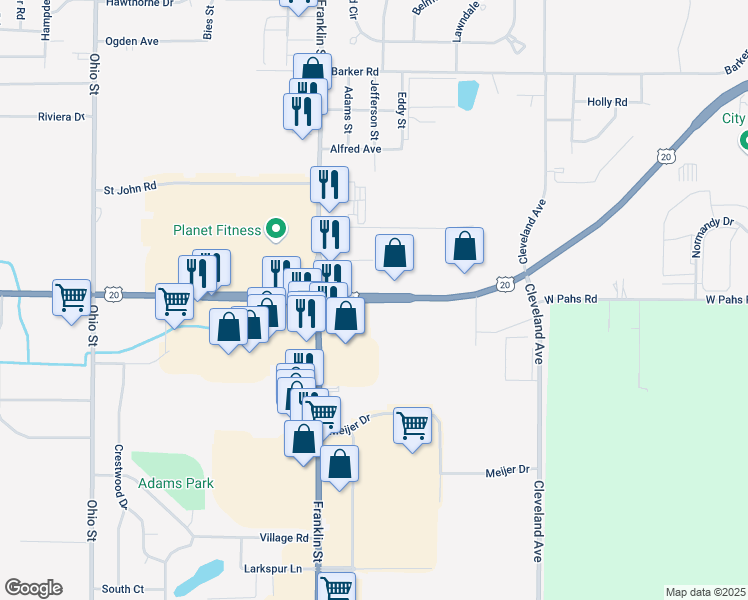 map of restaurants, bars, coffee shops, grocery stores, and more near 201 U.S. 20 in Michigan City