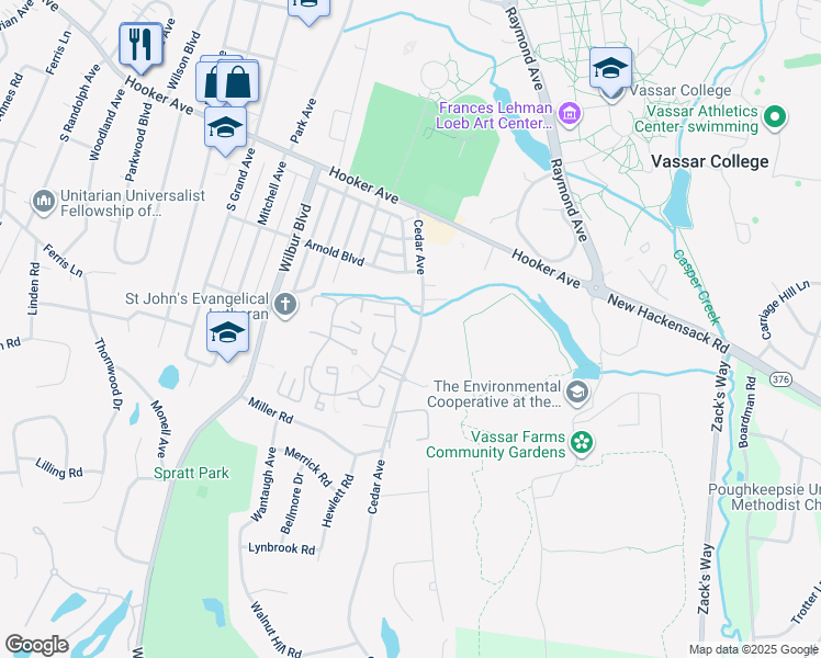 map of restaurants, bars, coffee shops, grocery stores, and more near 148 Swan Lane in Poughkeepsie
