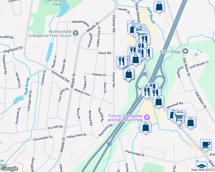 map of restaurants, bars, coffee shops, grocery stores, and more near 207 Starr Drive in Rocky Hill