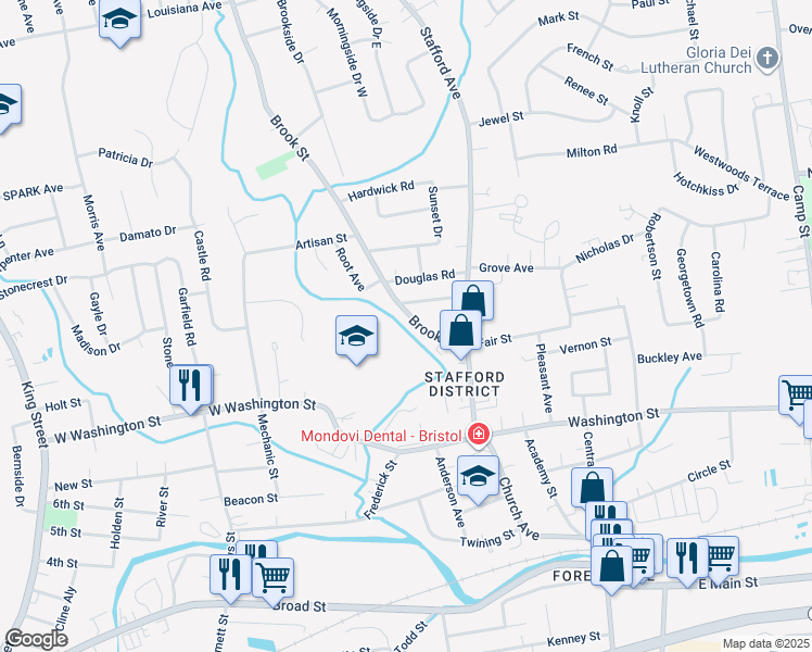 map of restaurants, bars, coffee shops, grocery stores, and more near 83 Brook Street in Bristol