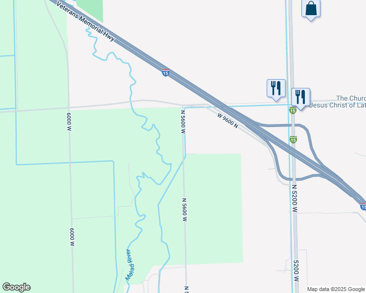 map of restaurants, bars, coffee shops, grocery stores, and more near 9428 North 5600 West in Elwood