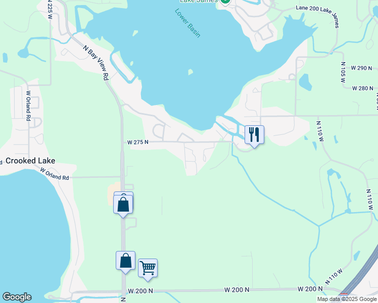 map of restaurants, bars, coffee shops, grocery stores, and more near 20 Ln 273A Lake James in Angola