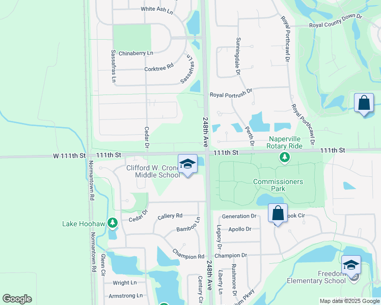 map of restaurants, bars, coffee shops, grocery stores, and more near 24844 111th Street in Naperville