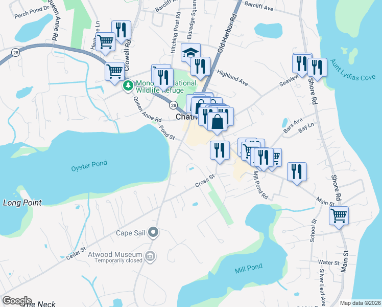 map of restaurants, bars, coffee shops, grocery stores, and more near 10 Kingsbury Way in Chatham