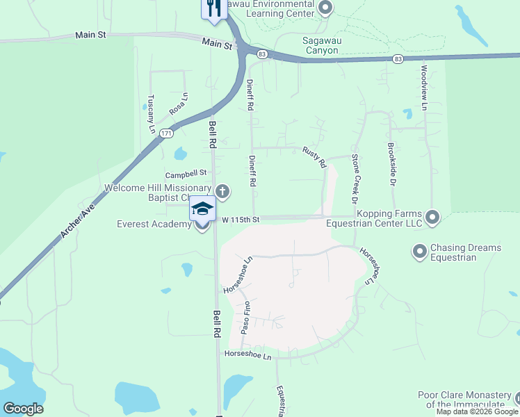 map of restaurants, bars, coffee shops, grocery stores, and more near 12 115th Street in Lemont