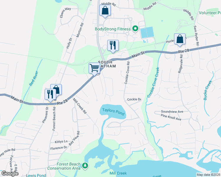 map of restaurants, bars, coffee shops, grocery stores, and more near 70 Uncle Deane's Road in Chatham