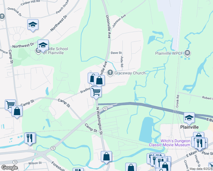 map of restaurants, bars, coffee shops, grocery stores, and more near 22 Cody Avenue in Plainville