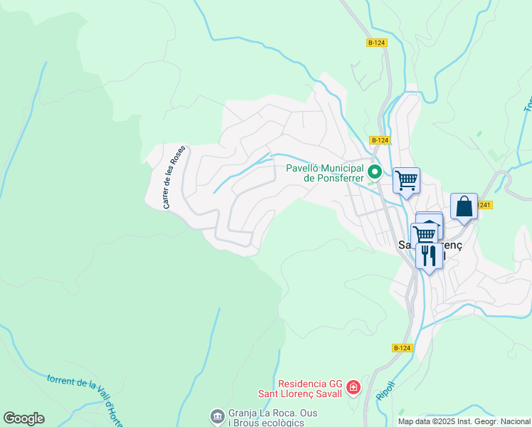 map of restaurants, bars, coffee shops, grocery stores, and more near 56 Carrer del Romani in Sant Llorenç Savall
