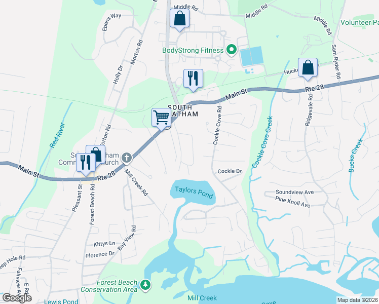map of restaurants, bars, coffee shops, grocery stores, and more near 70 Uncle Deane's Road in Chatham
