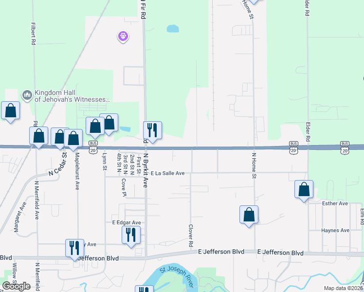 map of restaurants, bars, coffee shops, grocery stores, and more near 1742 East McKinley Avenue in Mishawaka