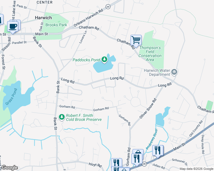 map of restaurants, bars, coffee shops, grocery stores, and more near 11 Howard Road in Harwich