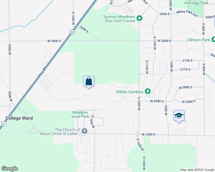 map of restaurants, bars, coffee shops, grocery stores, and more near 1389 West 2870 South in Nibley