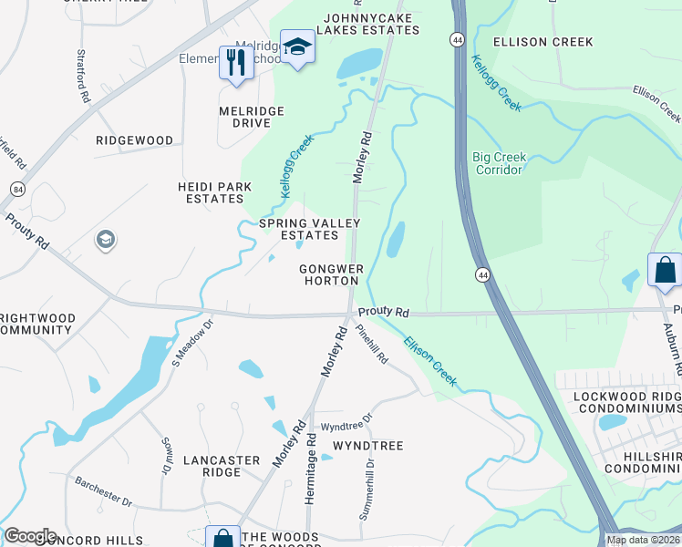 map of restaurants, bars, coffee shops, grocery stores, and more near 6972 Morley Road in Painesville