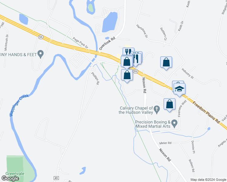 map of restaurants, bars, coffee shops, grocery stores, and more near 10 Phillips Road in Poughkeepsie