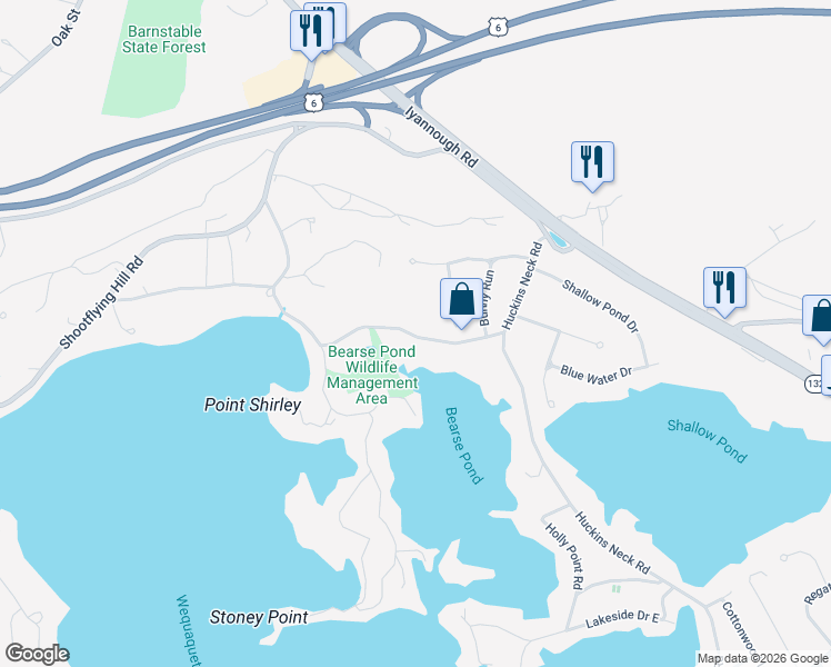 map of restaurants, bars, coffee shops, grocery stores, and more near 96 Pleasant Pines Avenue in Barnstable