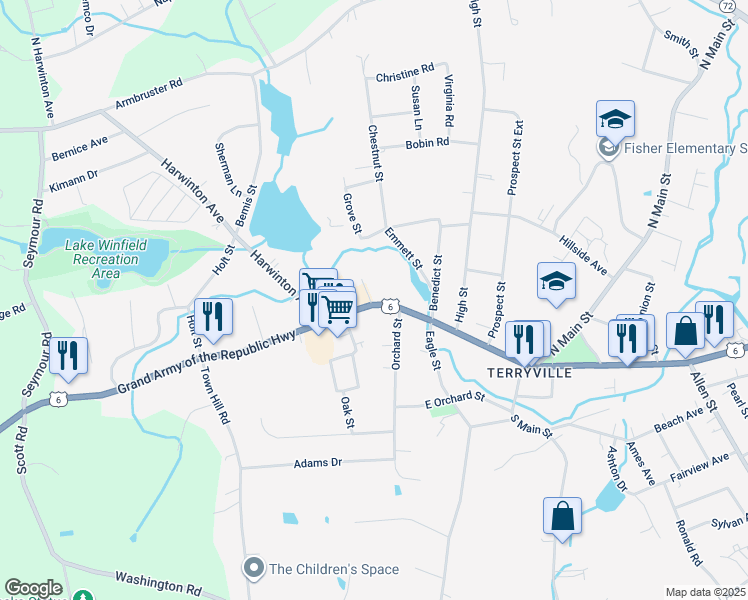 map of restaurants, bars, coffee shops, grocery stores, and more near 280 Main Street in Plymouth