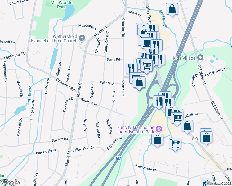 map of restaurants, bars, coffee shops, grocery stores, and more near 207 Starr Drive in Rocky Hill