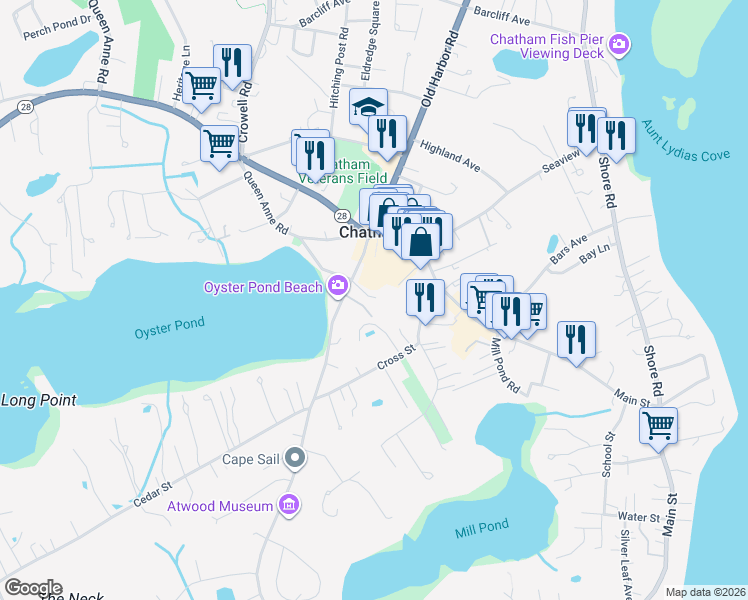 map of restaurants, bars, coffee shops, grocery stores, and more near 10 Kingsbury Way in Chatham