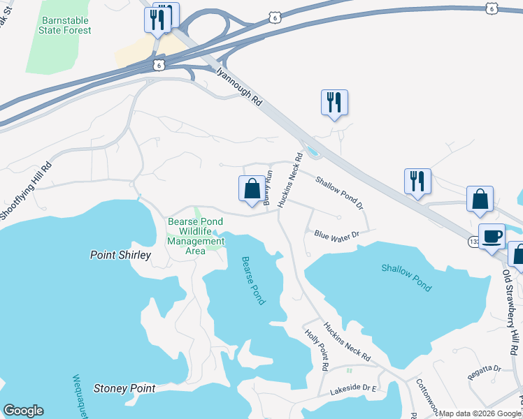 map of restaurants, bars, coffee shops, grocery stores, and more near 28 Pleasant Pines Avenue in Barnstable
