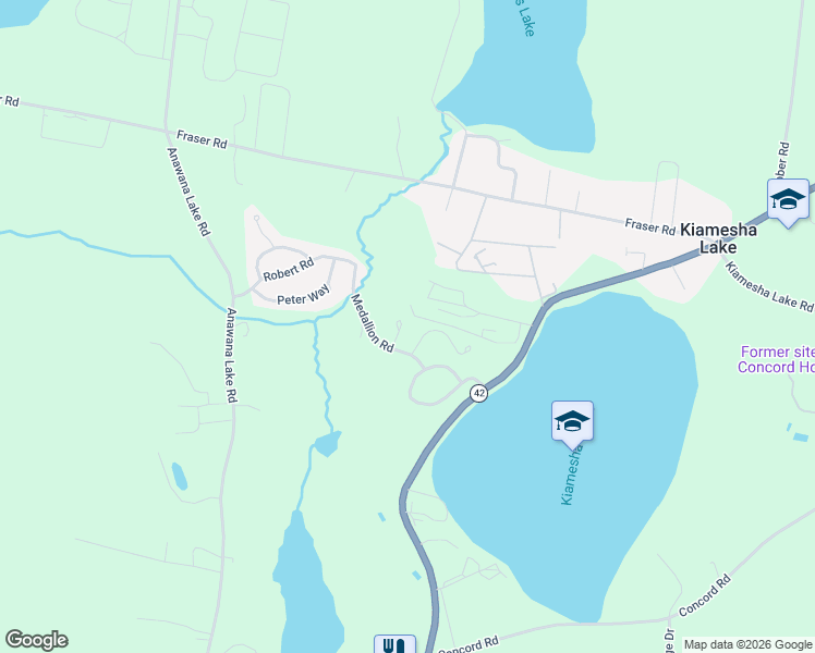 map of restaurants, bars, coffee shops, grocery stores, and more near 14 James Place in Kiamesha Lake