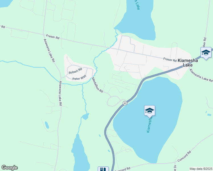 map of restaurants, bars, coffee shops, grocery stores, and more near 14 James Place in Kiamesha Lake