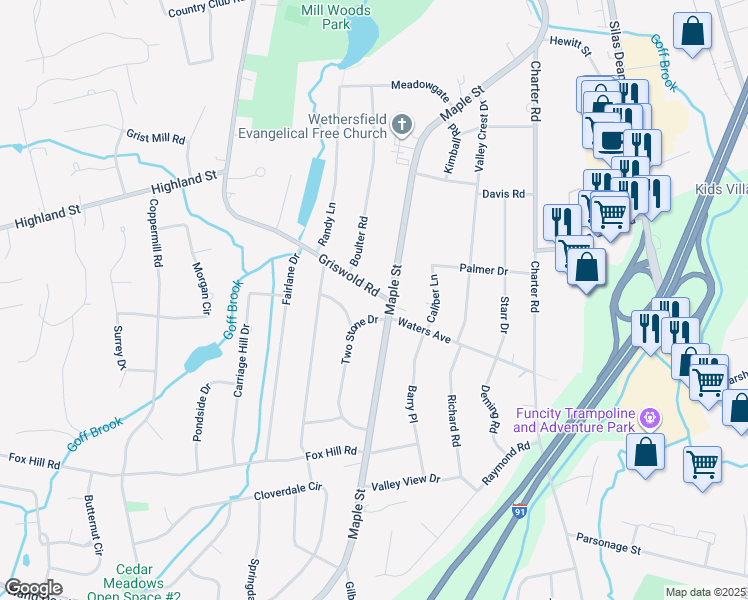 map of restaurants, bars, coffee shops, grocery stores, and more near 465 Griswold Road in Wethersfield