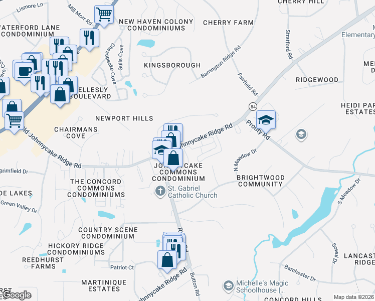 map of restaurants, bars, coffee shops, grocery stores, and more near 9956 Johnnycake Ridge Road in Painesville