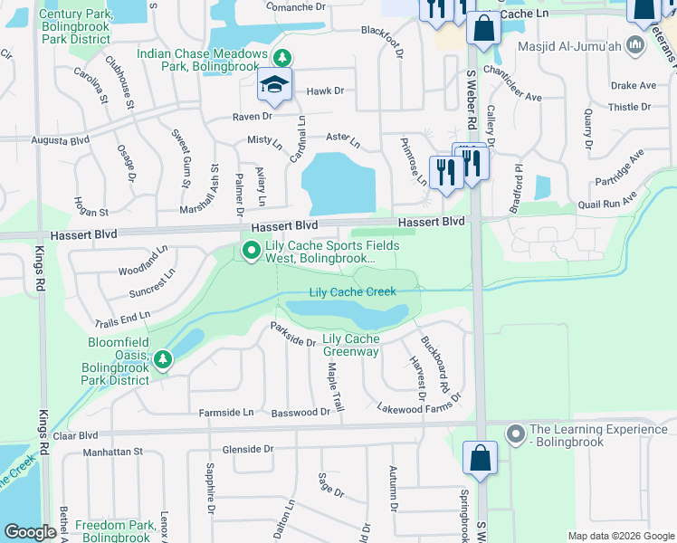 map of restaurants, bars, coffee shops, grocery stores, and more near 528 Pinebrook Drive in Bolingbrook