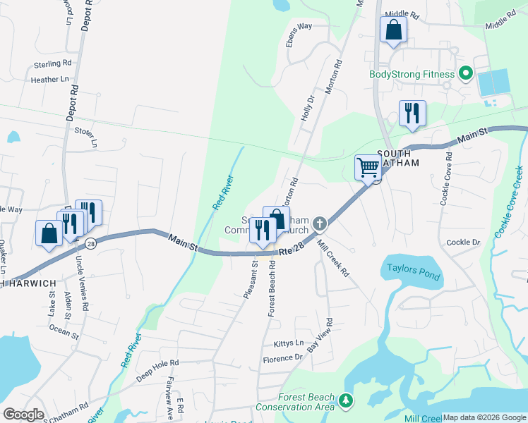 map of restaurants, bars, coffee shops, grocery stores, and more near 5 Myrtle Drive in Chatham