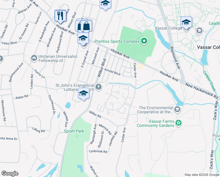 map of restaurants, bars, coffee shops, grocery stores, and more near 4001 Fox Lane in Poughkeepsie