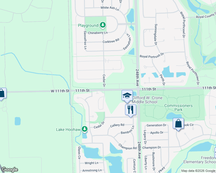 map of restaurants, bars, coffee shops, grocery stores, and more near 25035 111th Street in Naperville
