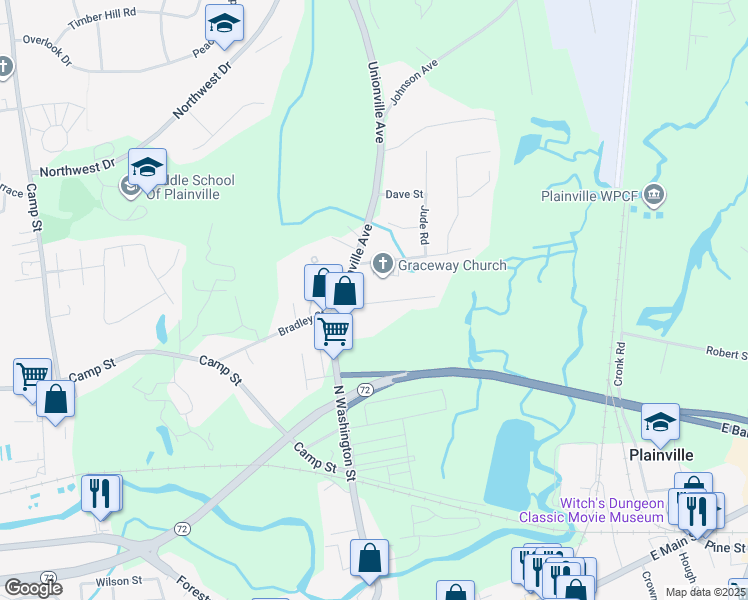 map of restaurants, bars, coffee shops, grocery stores, and more near 22 Cody Avenue in Plainville