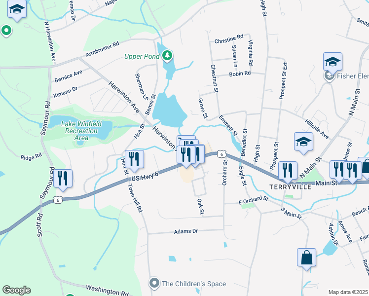 map of restaurants, bars, coffee shops, grocery stores, and more near 10 Harwinton Avenue in Plymouth