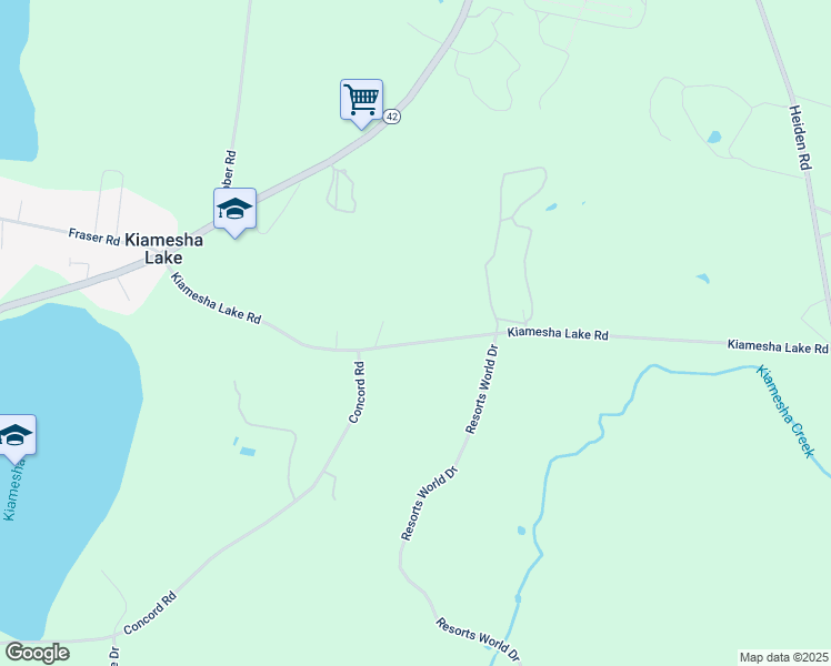 map of restaurants, bars, coffee shops, grocery stores, and more near 129 County Road 109 in Kiamesha Lake