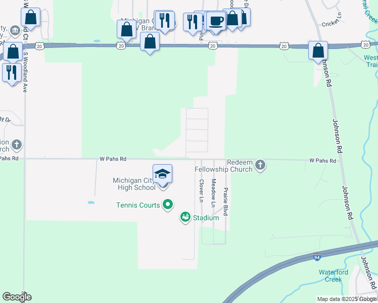 map of restaurants, bars, coffee shops, grocery stores, and more near 301 Herring Gull Lane in Michigan City