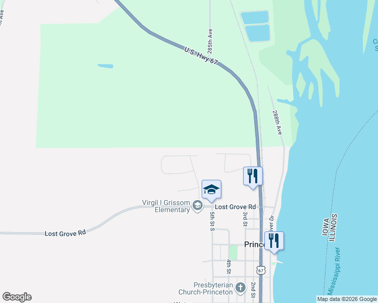map of restaurants, bars, coffee shops, grocery stores, and more near 511 North 6th Street Circle in Princeton