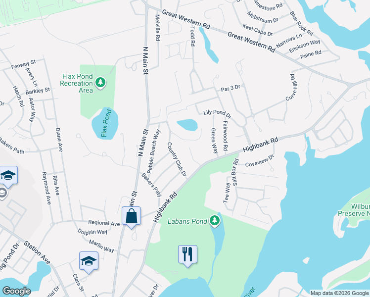map of restaurants, bars, coffee shops, grocery stores, and more near 27 Tern Road in Yarmouth