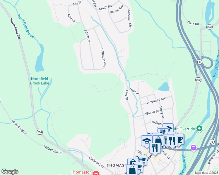 map of restaurants, bars, coffee shops, grocery stores, and more near 341 High Street Extension in Thomaston