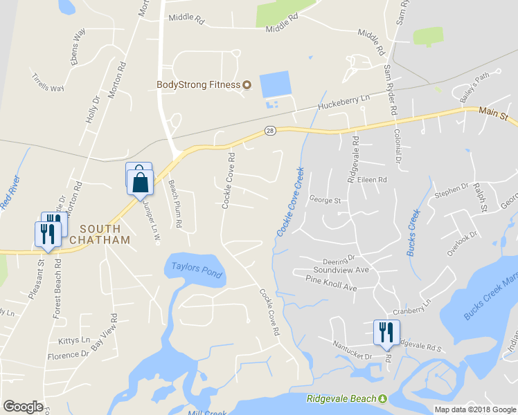 map of restaurants, bars, coffee shops, grocery stores, and more near 70 Lantern Lane in Chatham