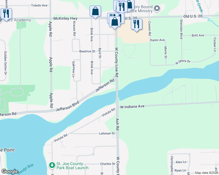 map of restaurants, bars, coffee shops, grocery stores, and more near 10024 Jefferson Road in Osceola